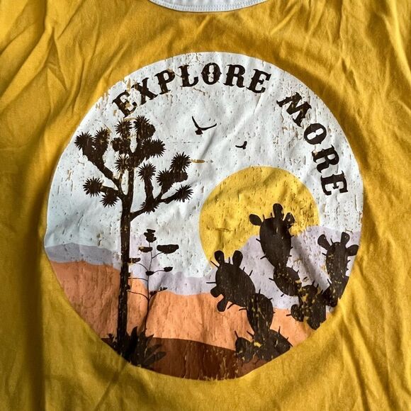 🌴 Rebellious One Aesthetic Desert Graphic YellowCropped Ringer Tee XS - Picture 3 of 10